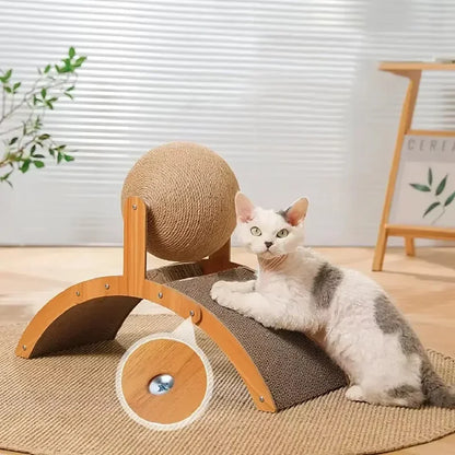 Griffoir pour chat en bois avec balle en sisal – jouet à griffer naturel et résistant pour l’intérieur