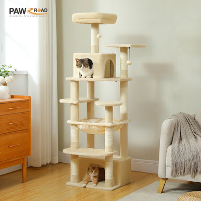 Grand arbre à chat intérieur avec griffoirs en sisal, hamac et niches – structure multi-niveaux pour chats