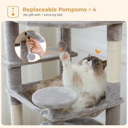 Grand arbre à chat intérieur avec griffoirs en sisal, hamac et niches – structure multi-niveaux pour chats