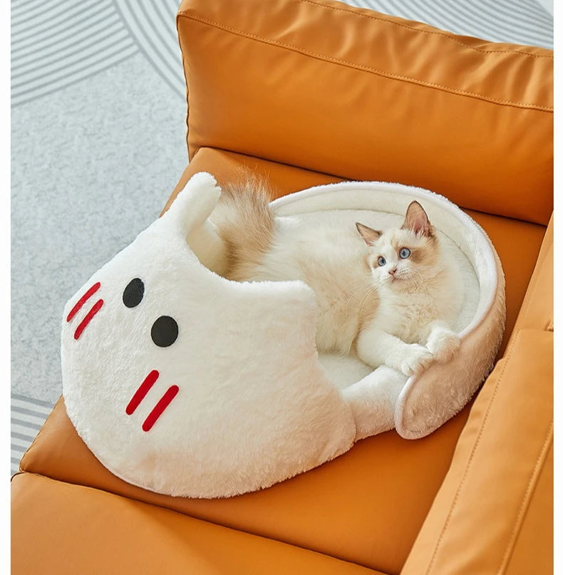 Panier semi-fermé pour chat et petit chien – lit chaud, respirant et antidérapant toutes saisons