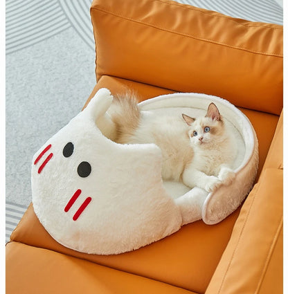 Panier semi-fermé pour chat et petit chien – lit chaud, respirant et antidérapant toutes saisons