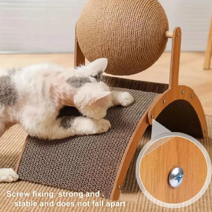 Griffoir pour chat en bois avec balle en sisal – jouet à griffer naturel et résistant pour l’intérieur