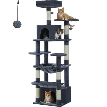 Grand arbre à chat intérieur avec griffoirs en sisal, hamac et niches – structure multi-niveaux pour chats