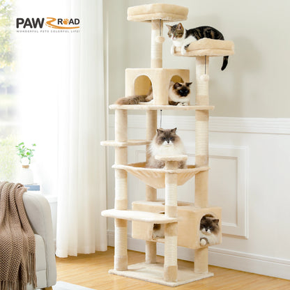 Grand arbre à chat intérieur avec griffoirs en sisal, hamac et niches – structure multi-niveaux pour chats