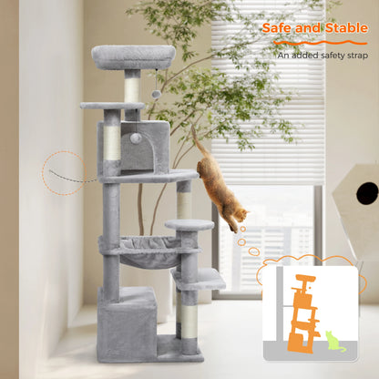 Grand arbre à chat intérieur avec griffoirs en sisal, hamac et niches – structure multi-niveaux pour chats