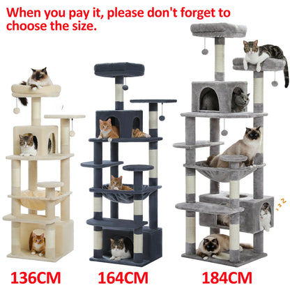 Grand arbre à chat intérieur avec griffoirs en sisal, hamac et niches – structure multi-niveaux pour chats