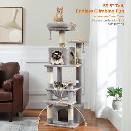 Grand arbre à chat intérieur avec griffoirs en sisal, hamac et niches – structure multi-niveaux pour chats