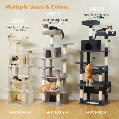 Grand arbre à chat intérieur avec griffoirs en sisal, hamac et niches – structure multi-niveaux pour chats