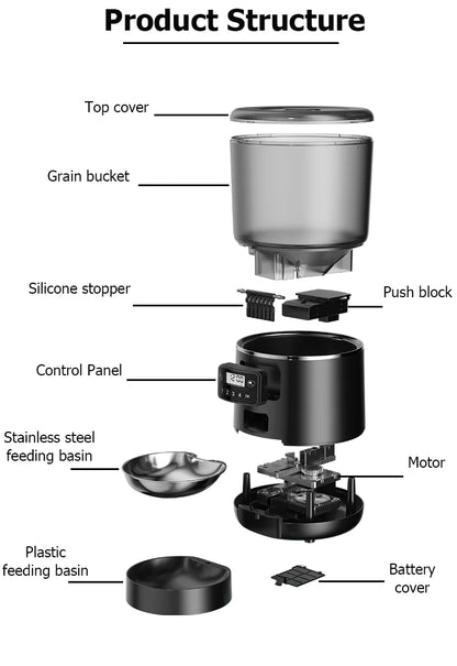 Distributeur automatique de nourriture 4 L pour chat et chien – mangeoire programmable avec écran LCD