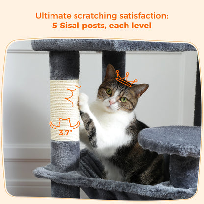 Grand arbre à chat intérieur avec griffoirs en sisal, hamac et niches – structure multi-niveaux pour chats