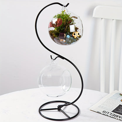 Aquarium suspendu de table avec support en métal – mini aquarium en verre avec deux récipients ronds