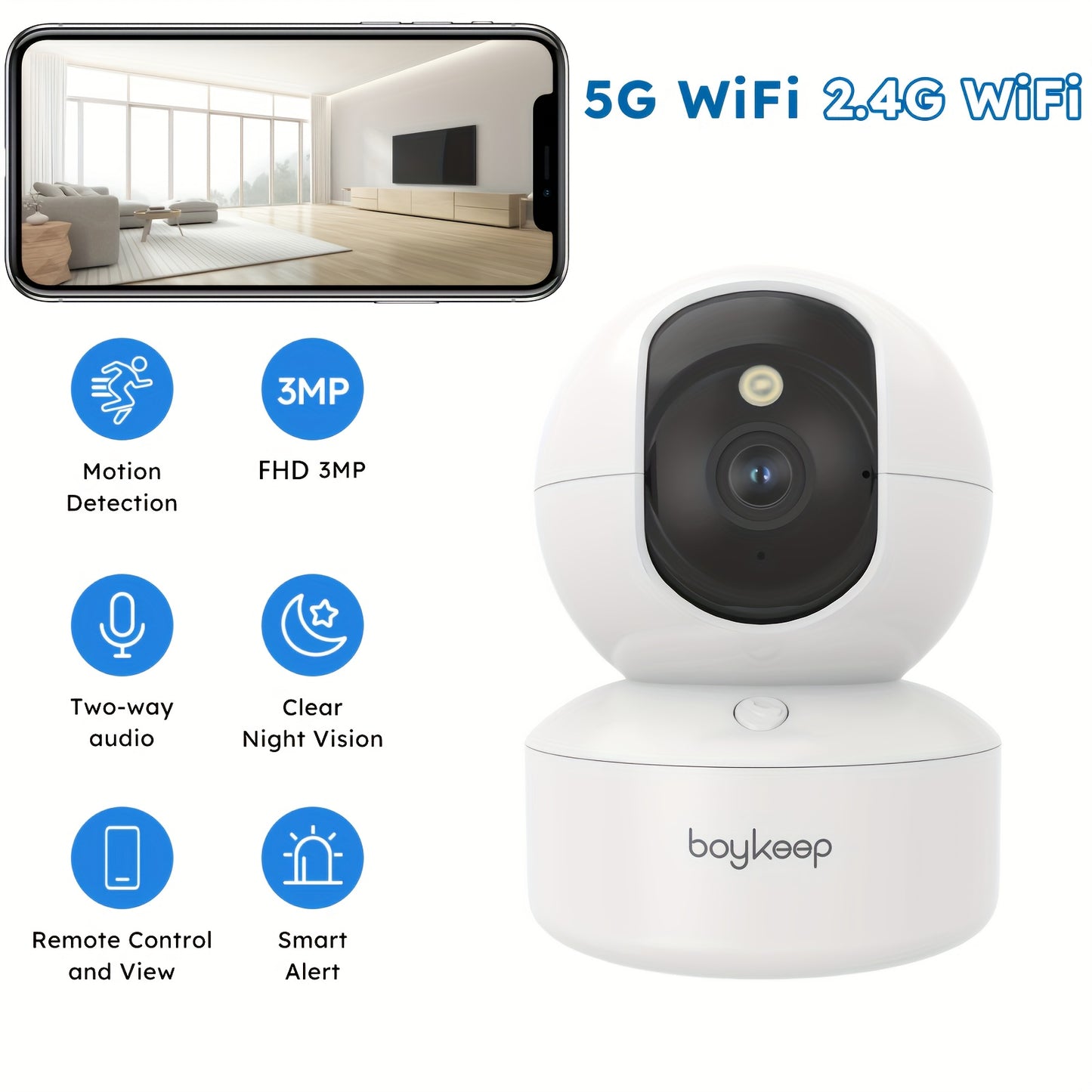 Caméra de surveillance intérieure WiFi 360°  avec vision nocturne et audio bidirectionnel